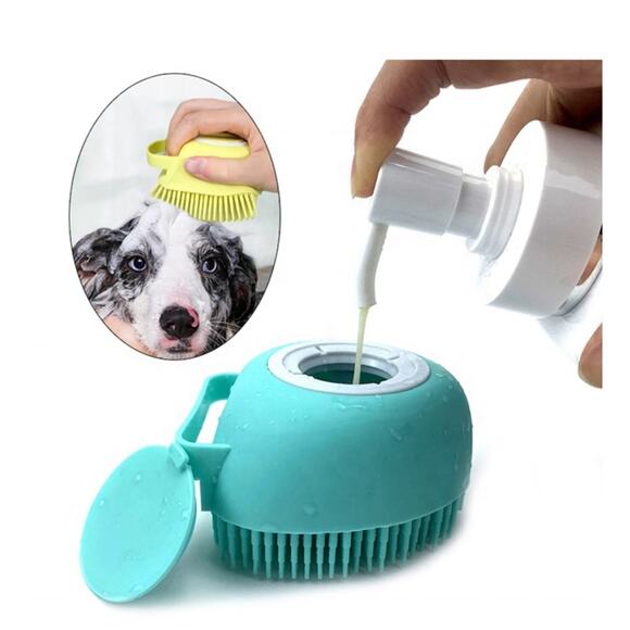 NEW pink square massaging shampoo dispenser grooming silicone dog bath brush 190 - Picture 3 of 4